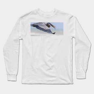 Caught By Surprise - Great Blue Heron with Fish Long Sleeve T-Shirt